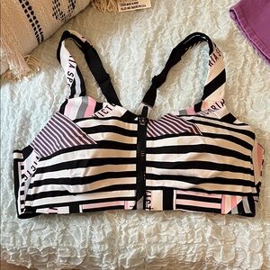 Victoria's Secret Black and Pink Striped Sports Bra